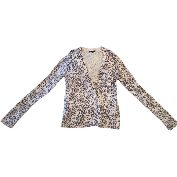 Vtg GAP Women's Gray Leopard Print Cardigan Sweater Size M‎ mob wife lightweight - Picture 1 of 7